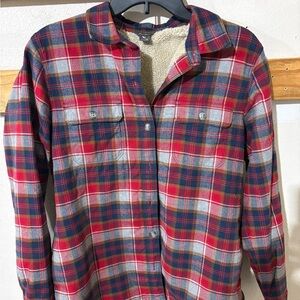 Eddie Bauer Red and Blue Plaid Shacket with Sherpa Lining